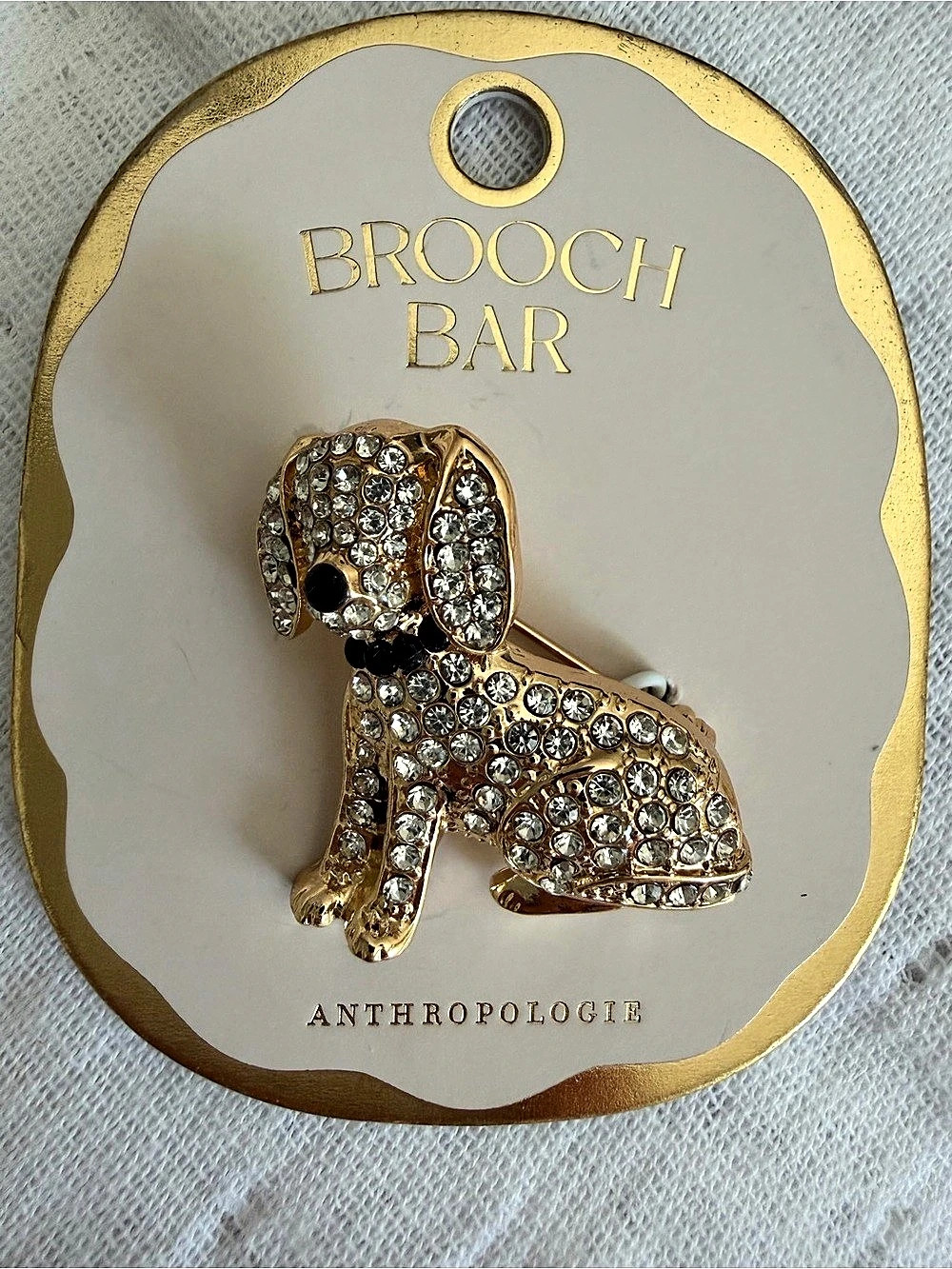 Anthropologie Brooch Bar Crystal Dog Brooch Gold & Clear new